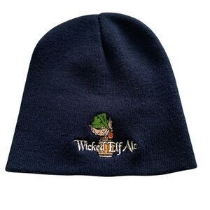 Rock Bottom Brewery's Wicked Elf Ale Navy blue Knit Beanie tossel cap!